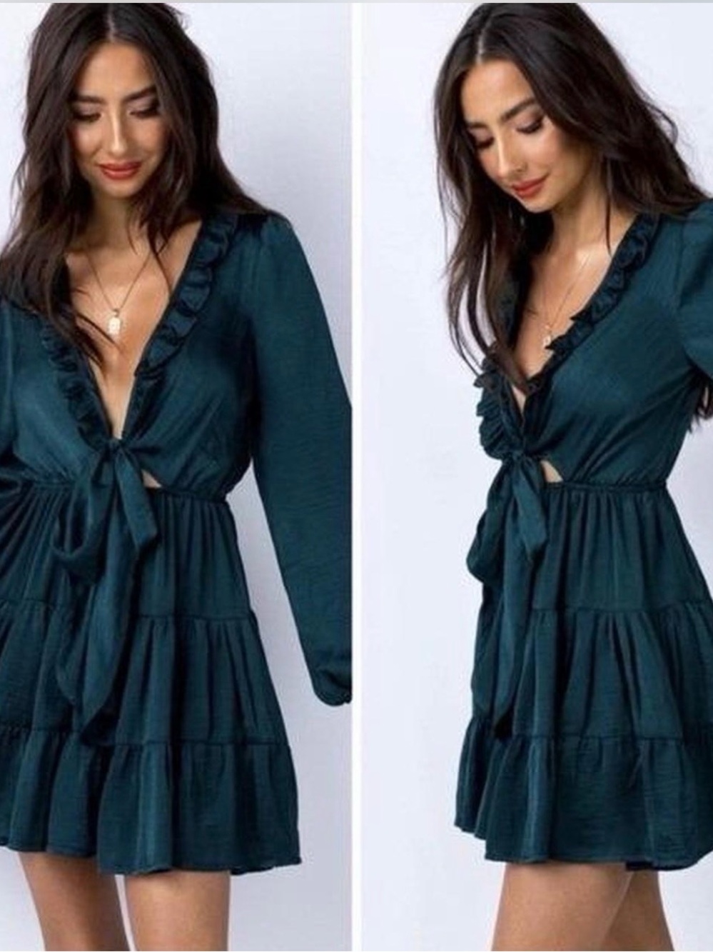 Princess Polly Teal Ruffle Tie-Front Mini Dress